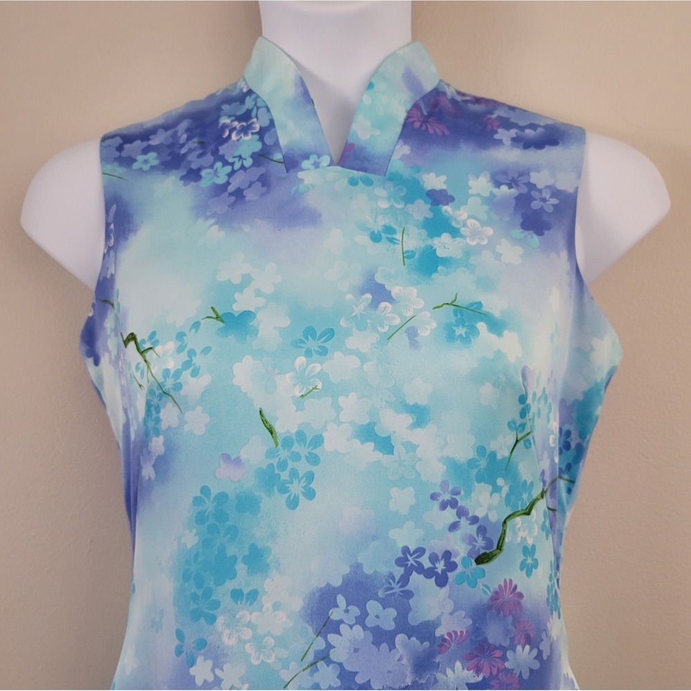 Vintage LIBERTY HOUSE Hawaii Size 10 Cherry Blossom Print Satin Maxi Dress RARE! - Picture 3 of 14